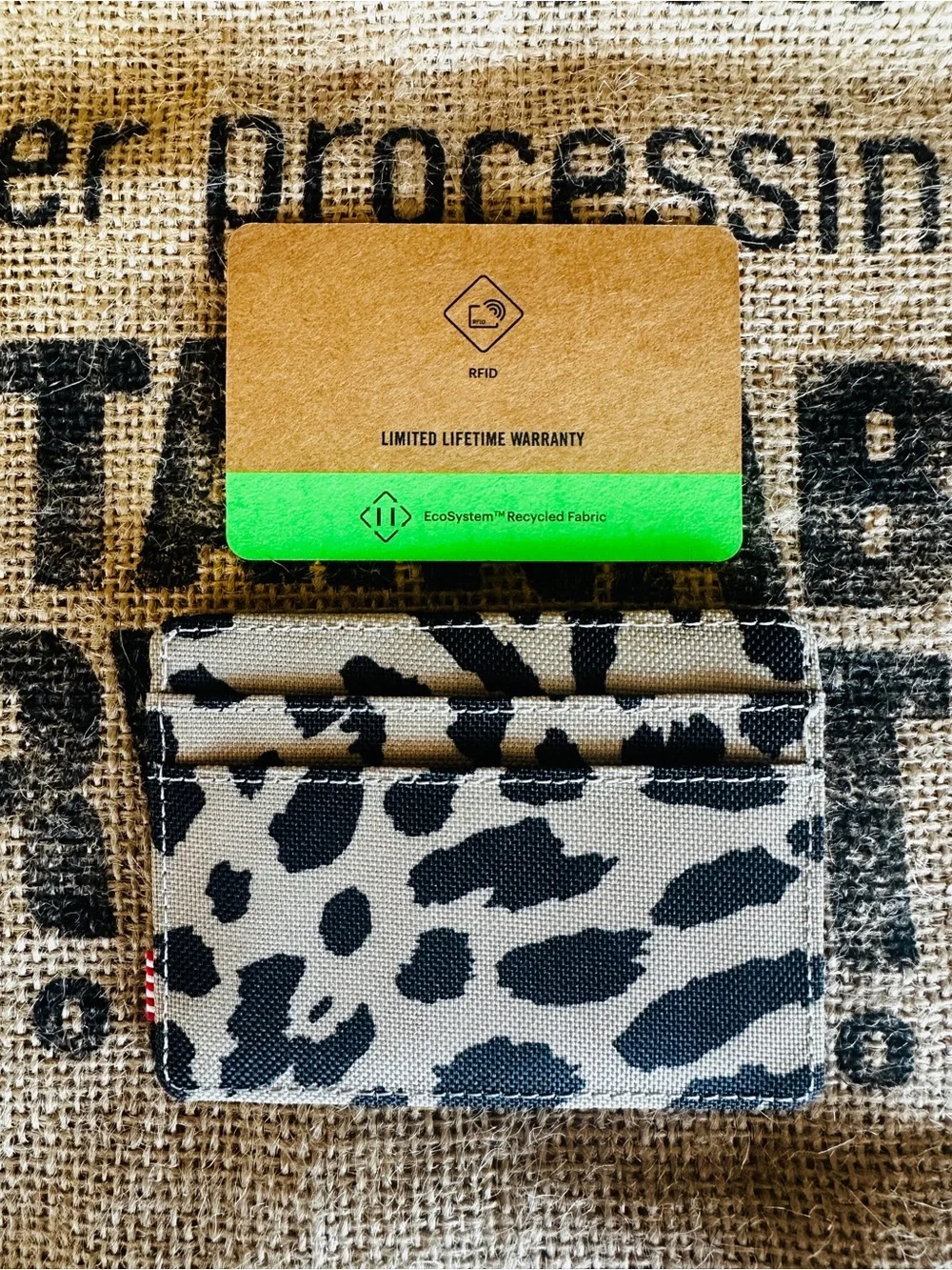 HERSCHEL Leopard Print Card Wallet in Beige and Black